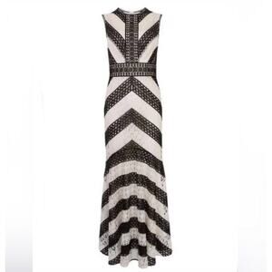 Karen Millen Chevron Crochet Maxi Mermaid Gown High-Neck Black White W US 6 NWT